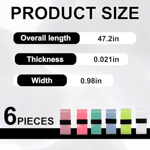 6 Pack Tennis Racket Grip Tape, Anti Slip Absorbent Overgrip for Tennis, Pickleball & Badminton - Dry Feel Performance Enhancer