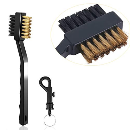 Pack of 3 Golf Club Brush and Club Groove Cleaner Set with Double Sided Brass and Nylon Bristle, Easily Attaches to Golf Bag