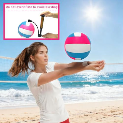 Official Size 5 Volleyball Balls, Waterproof Soft Bulk Recreational Volley Balls with Pump and Net Bag for Beach Pool Sand Training for Beginner