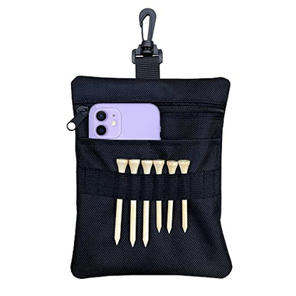 Golf Tee Pouch Bag, Zipper Golf Ball Bag, Accessory Pouch for Men - color: Black