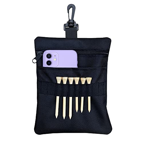 Golf Tee Pouch Bag, Zipper Golf Ball Bag, Accessory Pouch for Men - color: Black