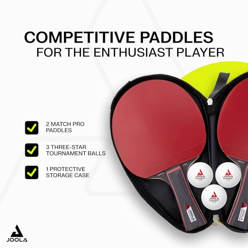 JOOLA Duo Pro Ping Pong Paddles Set of 2 - Professional Table Tennis Paddles, Three Advanced 3 Star Tournament Ping Pong Balls and Carrying Case - Advanced Table Tennis Rackets - color: Red