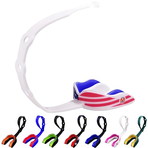 Oral Mart Strapped Mouth Guard for Football, Lacrosse, Ice Hockey, Taekwondo (USA Flag, Fangs, 15+ Colors to Choose from) - Sports Mouthguard with Fixed Strap (Strapped, Youth or Adult) - color: American Flag, size: Youth (Age 12 & Below)
