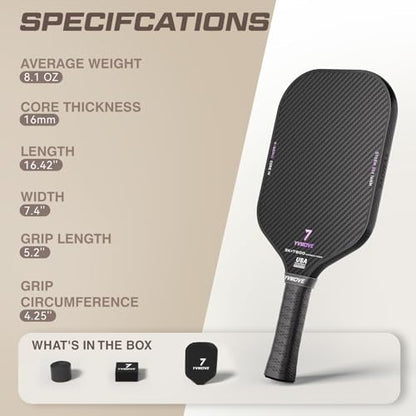YVmove T800 Carbon Fiber Pickleball Paddle with 16mm Dynamic Core, Premium Pickle Ball Thermoformed Unibody, Elongated Shape, Enhanced Power & Ultimate Spin, USAPA Approved