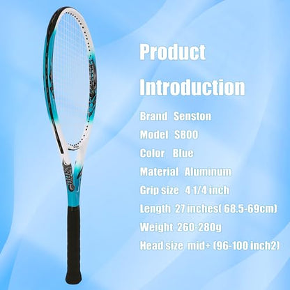 Senston 27 inch Tennis Racket for Adults 1 Pack Tennis Racket Set Tennis Overgrip, Vibration Damper - color: blue