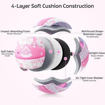 Soft Indoor Volleyball, Cushioned Cover Training Ball for Beginners, Silent Indoor Volleyball with Pump, Lightweight Official Size 5 Volleyballs for House Games & Practice