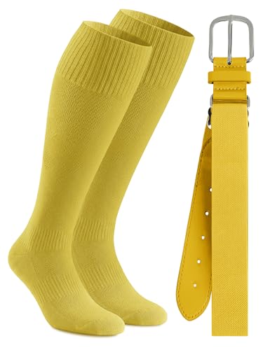 Cooraby Baseball Socks and Belt Combo Youth Boys Adjustable Softball Football Socks and Elastic Baseball Belts for Boys Girls - color: Gold Yellow, size: 2-4T