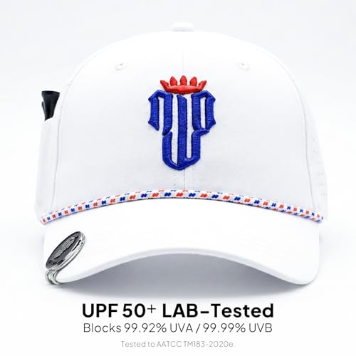 NJF Golf Hat Men - Breathable Mens Golf Hats, Adjustable Rope Hook and Loop Style Cap, Convenient Cap with Tee Holder - color: Njf Us Flag White