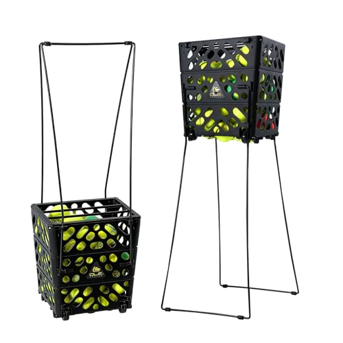 Tennis Ball Hopper with Wheels, 60-Ball Rolling Tennis Basket with 4 Wheels, Lightweight Portable Ball Collector for Tennis Practice, Coaching Drills, Court Training