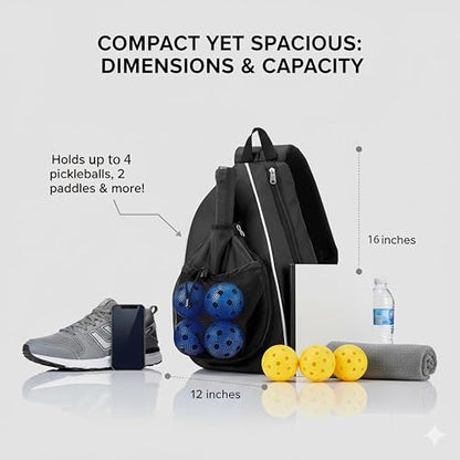 Pickleball Bag - Holds 2 Paddles & 4 Balls in Front Pocket | Water Bottle Holder | for Men & Women | Pickleball Gear, Accessories & Equipment Storage Backpack