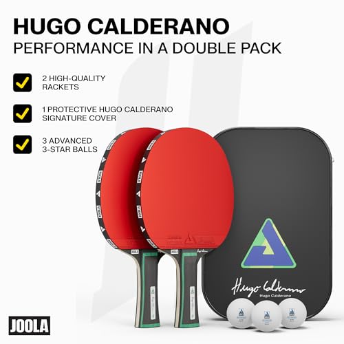 JOOLA Duo Pro Ping Pong Paddles Set of 2 - Professional Table Tennis Paddles, Three Advanced 3 Star Tournament Ping Pong Balls and Carrying Case - Advanced Table Tennis Rackets - color: Hugo Calderano Exclusive
