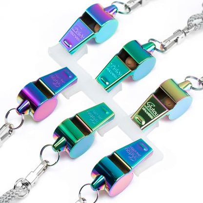HUTOU,2 Packs Stainless Steel Sports Whistles with Lanyard, Loud Crisp Sound Whistle Ideal for Coaches, Referees, and Officials - color: 6 Packs of Rainbow