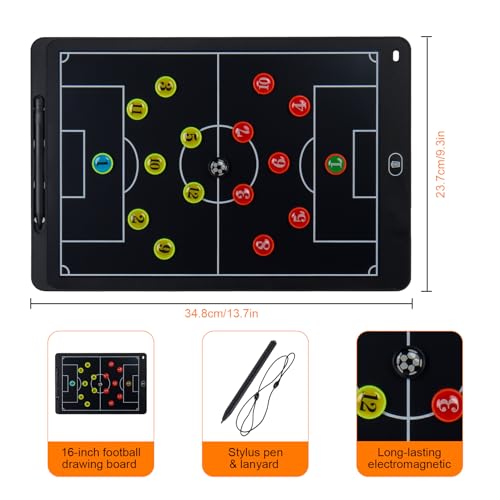 Magnetic Electronic Soccer Coach Board, 15 inch LCD Football Lineup Board Set with Stylus Pen, Dry Erase Markers and Carry Bag, for Soccer Game,Training,Teaching