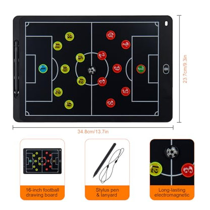 Magnetic Electronic Soccer Coach Board, 15 inch LCD Football Lineup Board Set with Stylus Pen, Dry Erase Markers and Carry Bag, for Soccer Game,Training,Teaching