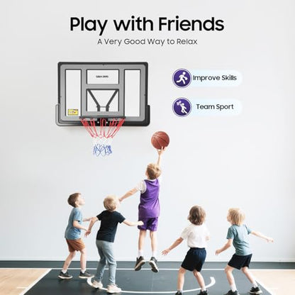 44'' Basketball Backboard and Rim Combo, Wall Mounted Basketball Hoops Indoor Outdoor Pole Mount Basket Ball Hoop with Adjustable Basketball Goal PET Backboard for School Gyms