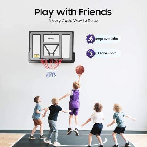 Basketball Backboard and Rim Combo, 44'' x 30'' Wall Mounted Basketball Hoops with Basket Net, Garage Basketball Hoop Basket-Ball Rack Competition, Home Training