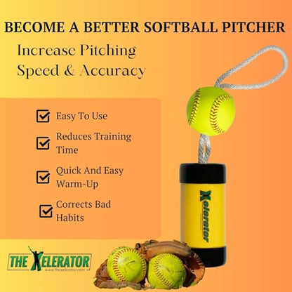 The Ultimate Xelerator Fastpitch Softball Pitching Trainer - 12" Premium Leather Ball, Improve Speed & Accuracy, Quick Warm-Ups, No Catcher Needed - Made in USA