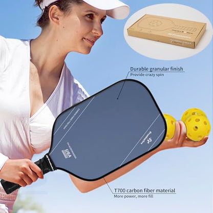FH-500 T700 Pickleball Racket, 14MM Thick Two-Handed Offensive Pickleball Racket, Speed and Control - color: Dark Blue