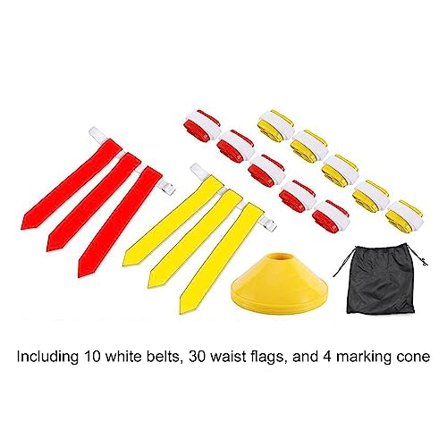 10-Player Flag Football Set, 10 Adjustable Belts, 30 PVC Flags, 4 Boundary Cones for Youth Training - color: Red and Yellow