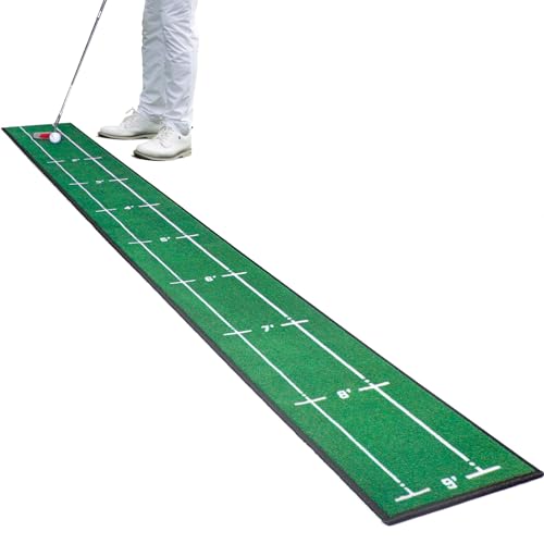 Golf Putting Mat Indoor & Outdoor Professional Golf Practice Putting Green Mat with Distance Marker Anti Slip Backing Golf Training Accessories Portable Matt - style: P01-Dark Green