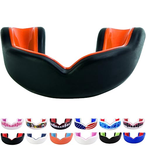 Oral Mart Youth Sports Mouth Guard for Kids (USA Flag, Fangs, 20+ Colors to Choose from) Mouthguard for Football, MMA, Karate, Boxing, Rugby, BJJ, Flag Football – /w Case (Youth, Strapless)