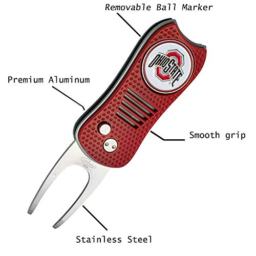 Switchblade Divot Repair Tool with Logo Printed Removable Magnetic Ball Marker-Best Divot Fixer - style: Ohio State Buckeyes
