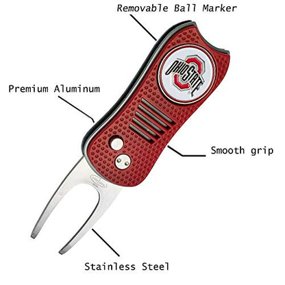 Switchblade Divot Repair Tool with Logo Printed Removable Magnetic Ball Marker-Best Divot Fixer - style: Ohio State Buckeyes