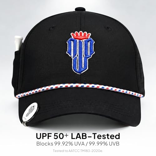 NJF Golf Hat Men - Breathable Mens Golf Hats, Adjustable Rope Hook and Loop Style Cap, Convenient Cap with Tee Holder - color: Njf Us Flag Black