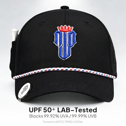 NJF Golf Hat Men - Breathable Mens Golf Hats, Adjustable Rope Hook and Loop Style Cap, Convenient Cap with Tee Holder - color: Njf Us Flag Black