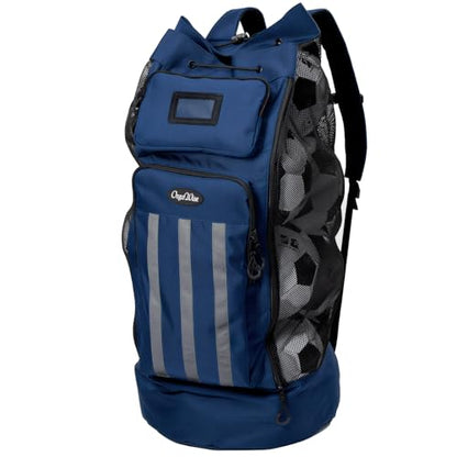 OrgaWise XXL Soccer Ball Bags for Coaches | 600D Oxford Cloth | SBS Zippers | Card Holder | Night Reflective Strips | Plated Holes | Chest Strap | Carry Handle - color: Blue