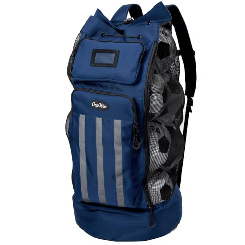 OrgaWise XXL Soccer Ball Bags for Coaches | 600D Oxford Cloth | SBS Zippers | Card Holder | Night Reflective Strips | Plated Holes | Chest Strap | Carry Handle - color: Blue
