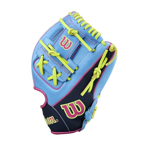 Wilson Spring 2026 A2000® Baseball Gloves - color: Sky Blue/Navy/Optic Yellow, size: Infield: 11.5"