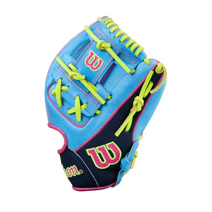 Wilson Spring 2026 A2000® Baseball Gloves - color: Sky Blue/Navy/Optic Yellow, size: Infield: 11.5"
