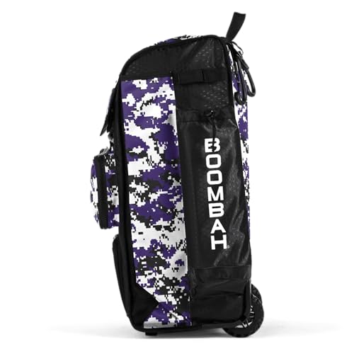 Boombah Rolling Catchers Superpack Baseball/Softball Gear Bag Digital Camo - 23-1/2" x 13-1/2" x 9-1/2" - Multiple Colors - Telescopic Handle and Holds 4 Bats - Wheeled Version - color: Black/Purple