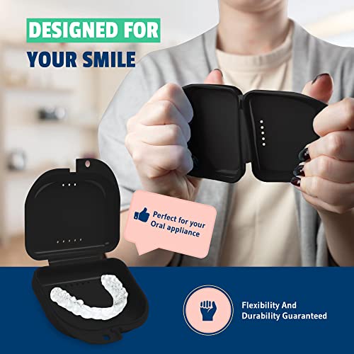Retainer Case - Pack of 2 - Odorless Mouth Guard Case-Retainer Holder-Ventilated, Durable & Hygienic Guard Case for Carrying and Protecting Braces, Partial Dentures & Aligners-Black-3.14 x 3.14 x 1.1