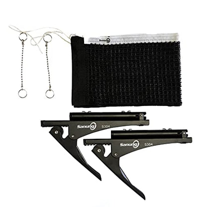 Sanung S304 Portable Table Tennis Net and Post Set Folding Spring Clamp-on with 2 Posts Kit Adjustable Ping Pong Training Mesh Net for Standard 60in Wide Tables Easy Setup