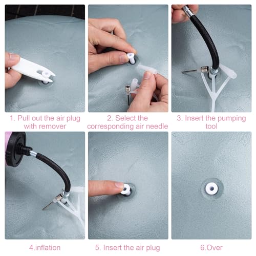 HINZIC Yoga Ball Plug, Fitness Exercise Ball Air Stopper Plug Pin Adapter Kit, Exercise Ball Plug Replacement Kit with Needle Nozzle Rubber Hose Balloon for Yoga Volleyball Soccer Basketball
