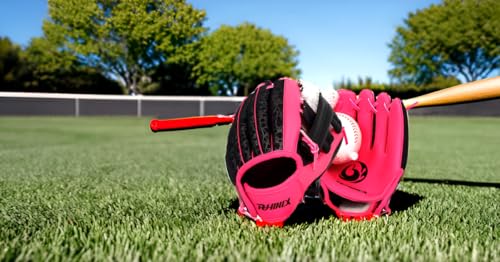 PHINIX Baseball Glove Tee-Ball Mitts for Kids Play & Training 8.5"-9" - color: Pink with Ball, size: 8.5"