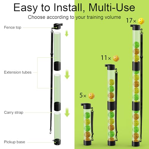 17 Balls Pickleball Ball Retriever & Ball Holder Storage with Strap, Back Saver for Pickleball Accessories, Quick for Pickleball Tube Ball Pickup