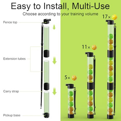 17 Balls Pickleball Ball Retriever & Ball Holder Storage with Strap, Back Saver for Pickleball Accessories, Quick for Pickleball Tube Ball Pickup