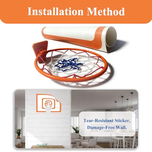 Indoor Basketball Hoop with Decorative Backboard Sticker, Wall-Mounted Silent Rim for Family Fun and Quiet Basketball Practice at Home(No Basketball)