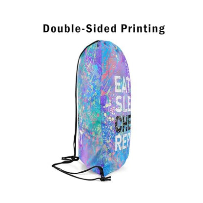 Castle Fairy Eat Sleep Cheer Repeat Drawstring Backpack Purple Blue Tie Dye Sackpack for Beach Swimming Pool Camouflage Colorful Graffiti Draw String Bags Waterproof Sports Gym - color: Purple 1