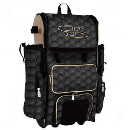 Boombah Rolling Superpack 2.0 3DHC Baseball/Softball Gear Bag - 23-1/2" x 13-1/2" x 9-1/2" - Multiple Colors - Telescopic Handle and Holds 4 Bats - Wheeled Version - color: Black/Vegas Gold