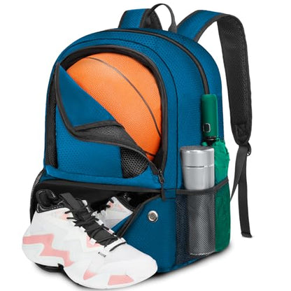 YOREPEK Basketball Backpack, Lightweight Basketball Bag with Ball Holder & Shoes Compartment, Sports Backpack Training Equipment Fit Soccer Volleyball Football - color: Blue