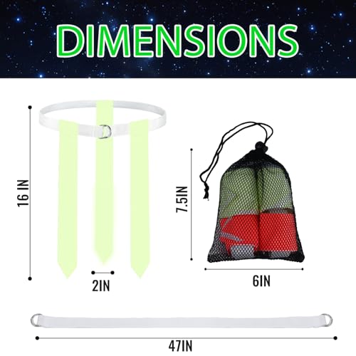 Glow in the Dark Flag Football Belts Set: 4 Adjustable Belts 12 Football Flags, Easy Tear-Away Design, Football Gear for Kid Youth Adult, Perfect for Camping Yard Beach Games, Glow Party Accessories