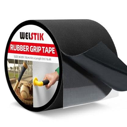 WELSTIK 4" Wide Premium Rubber Grip Tape,Extra Large Non-Slip Adhesive Wrap for Game Controllers,Mouse, Gear & Tools,Soft Shock-Absorbing Texture, Barefoot Friendly Mat for Skateboard, Stairs & Rugs - size: 4inch*16.4ft