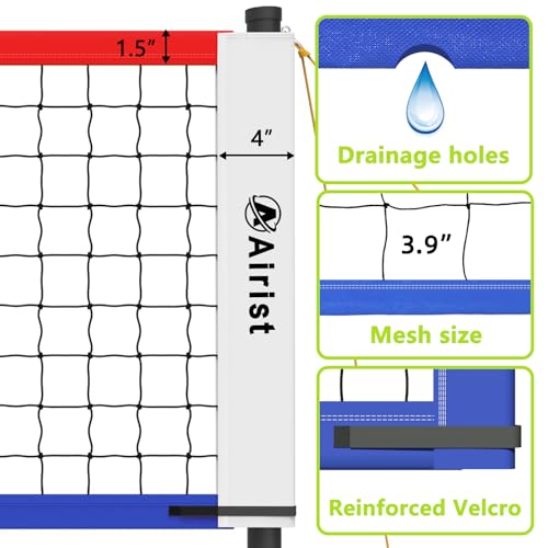 Portable Volleyball Net Set,Professional Volleyball Nets Set for Backyard and Beach,Outdoor Volleyball Net with Height Adjustable Poles,Volleyball and Carrying Bag - color: Red and Blue