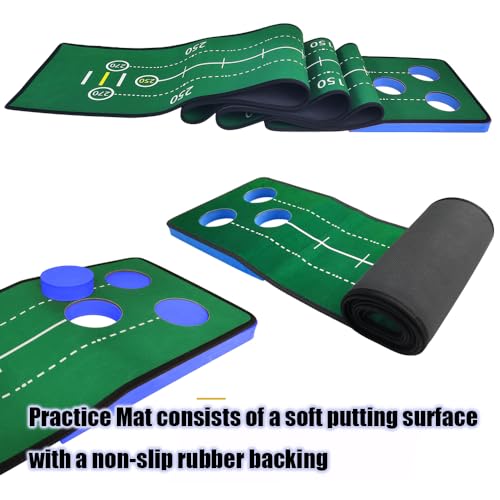 Putting Game, Indoor Green Putting Game Set, Detachable Golf Putting Mat - Includes 1 Putter, 6 Golf Balls, 3 Golf Cups, 1 Bag for Home Office Backyard with Family/Friends
