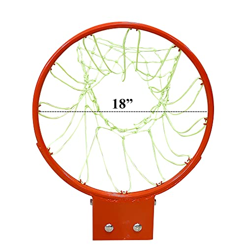 THUNDERBAY 18 inch Standard Double Spring Flex Reinforced Wall Mounted Basketball Rim, Two Nylon Nets Include One Nightlight Basketball Net - style: Fits 5"x 5" , 5"x 4" , 4"x 3"，5"x 3" Hole Pattern