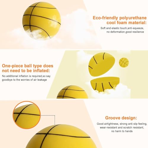 Silent 2025 Upgrade Quiet Foam Basketball, Size 7 (29.5-Inch), High Bounce Noiseless Basketball for Indoor Dribbling and Training